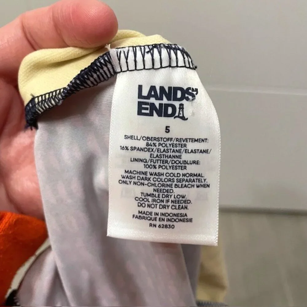 Lands' End Girl's One Shoulder One Piece Printed Colorful Sport Swimsuit Size 5